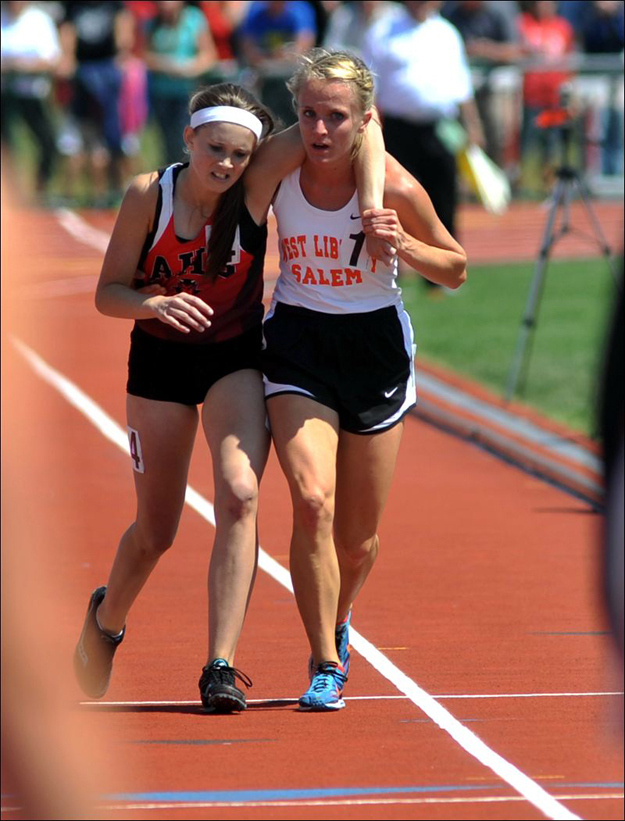 The moment in which this Ohio athlete stopped to help an injured competitor across the finish line during a track meet. 