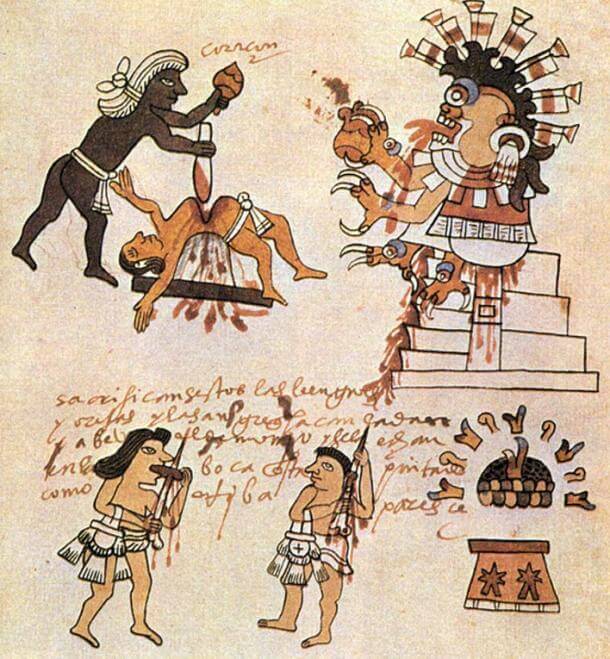 Aztec sacrifice rituals (public domain)