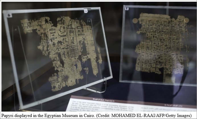 Papyri displayed in the Egyptian Museum in Cairo