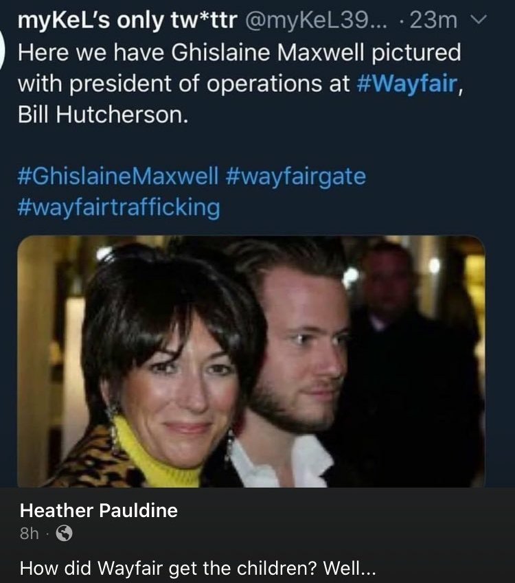 Here is an interesting connection.  It's a photo of Ghislaine Maxwell with Wayfair's Bill Hutcherson, President of Operations:
