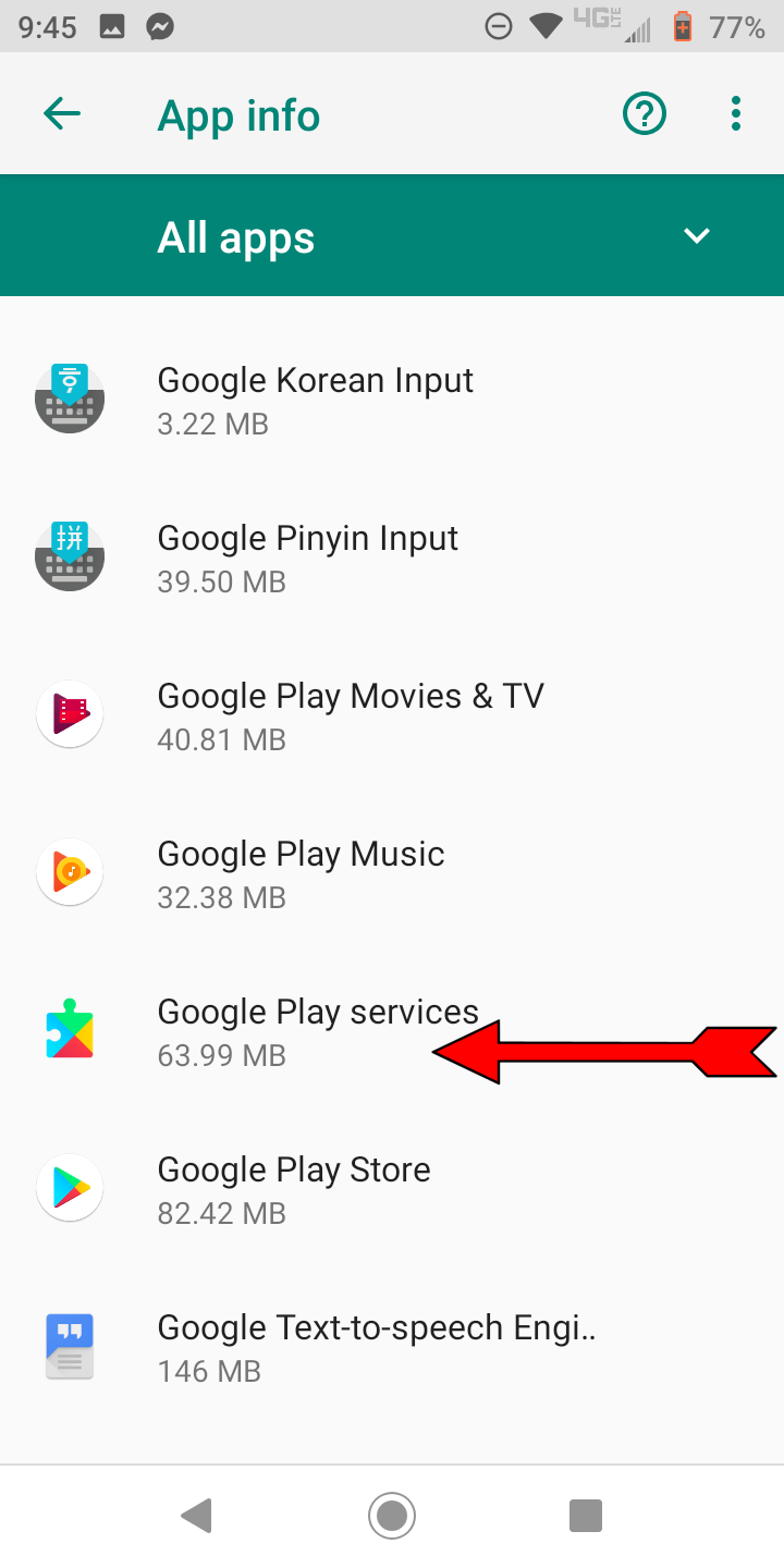 Select "Google Play Services"  