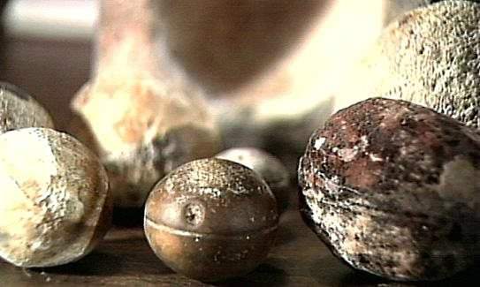Over 200 metallic spheres have been found in South Africa and are estimated to be 4,500 million years old. There are two types of spheres: "one of solid bluish metal with white flecks, and another which is a hollow ball filled with a white spongy center" (Jimison, 1982).