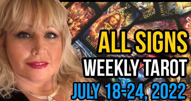 Weekly Tarot Card Reading July 18-24, 2022 by Alison Prescott All Signs #tarot #zodiac PsychicAlly Ali Prescott gives you free step by step weekly tarot predictions linked to Finance and Love for the Beginning, Middle and End of this week.
