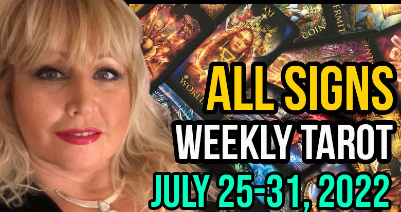 Weekly Tarot Card Reading July 25-31, 2022 by Alison Prescott All Signs #tarot #zodiac PsychicAlly Ali Prescott gives you free step by step weekly tarot predictions linked to Finance and Love for the Beginning, Middle and End of this week.